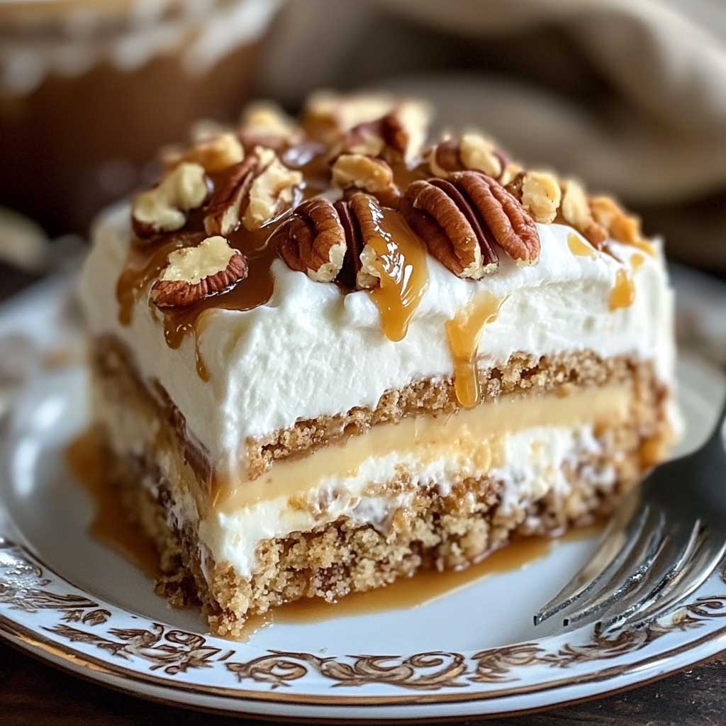 Easy Butter Pecan Praline Poke Cake