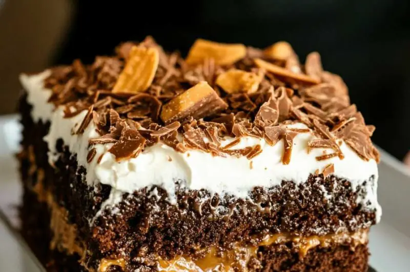 Chocolate Butterfinger Poke Cake