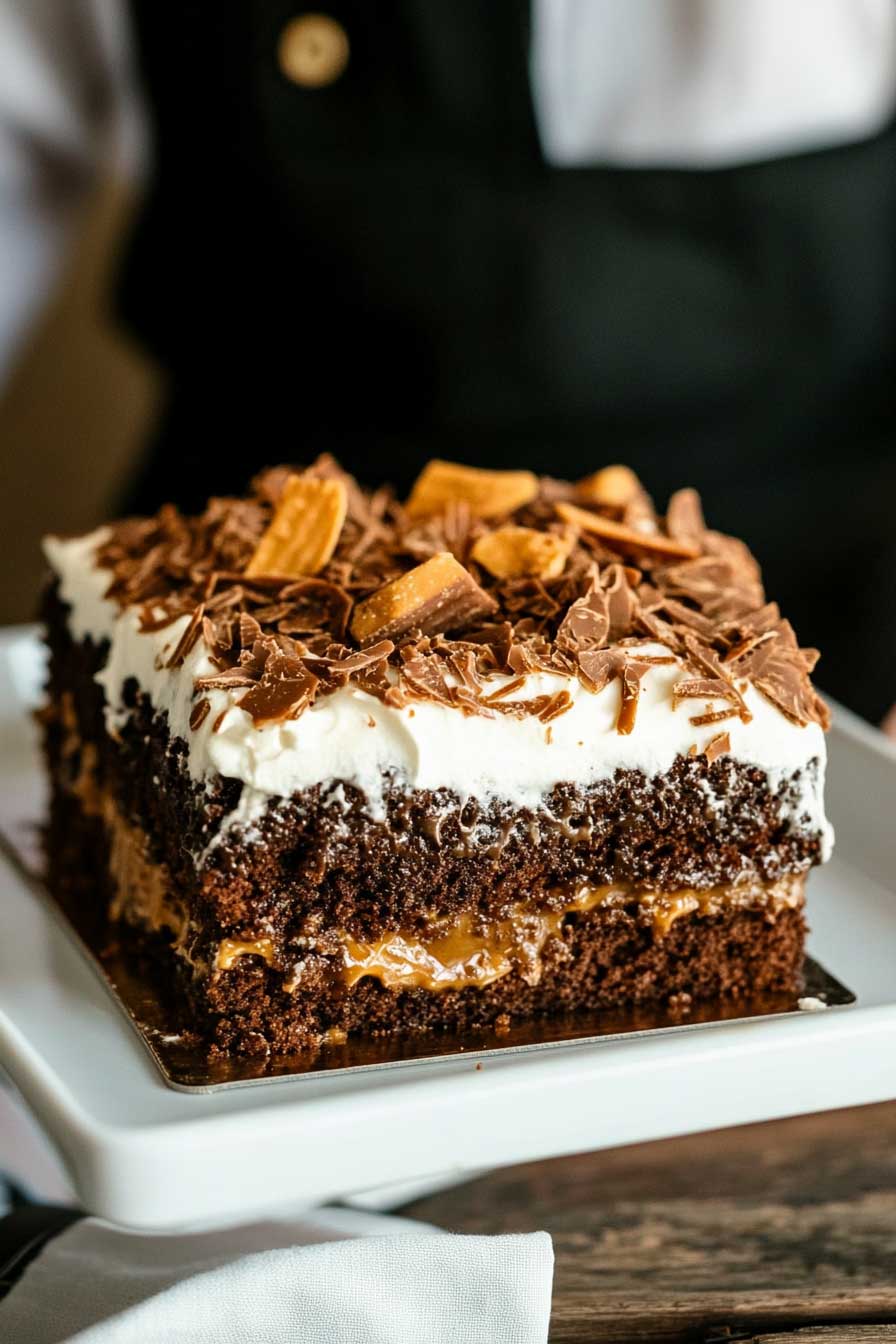 Chocolate Butterfinger Poke Cake