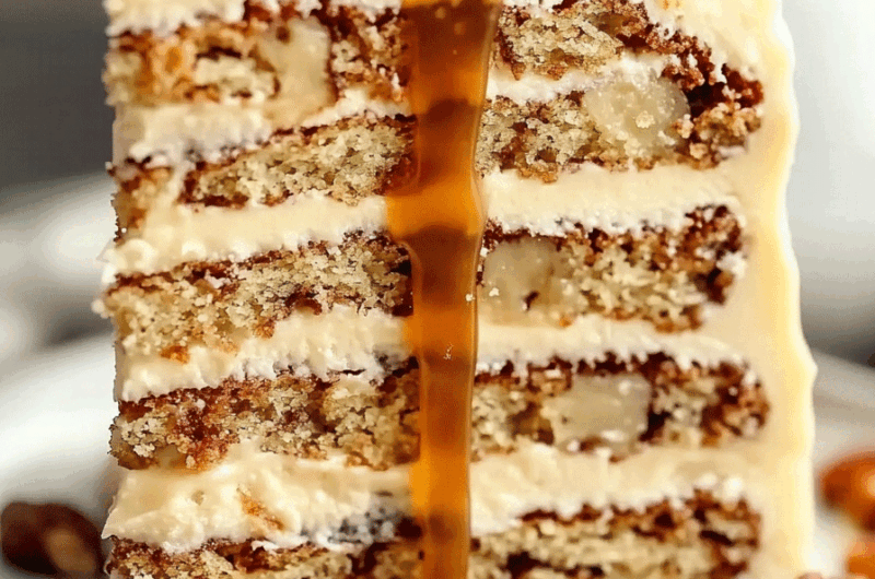 Banana Pecan Caramel Layer Cake Extravaganza