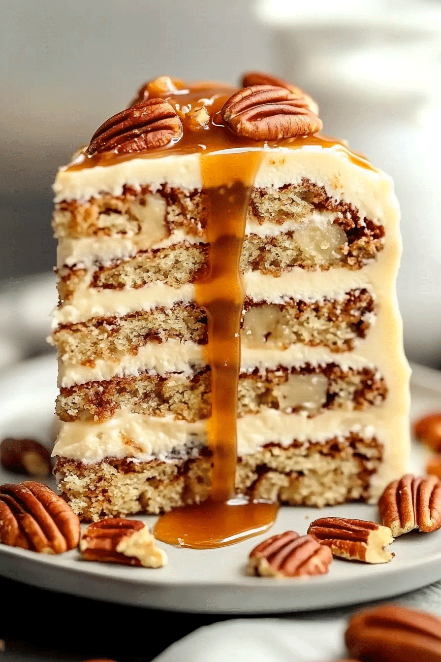 Banana Pecan Caramel Layer Cake Extravaganza