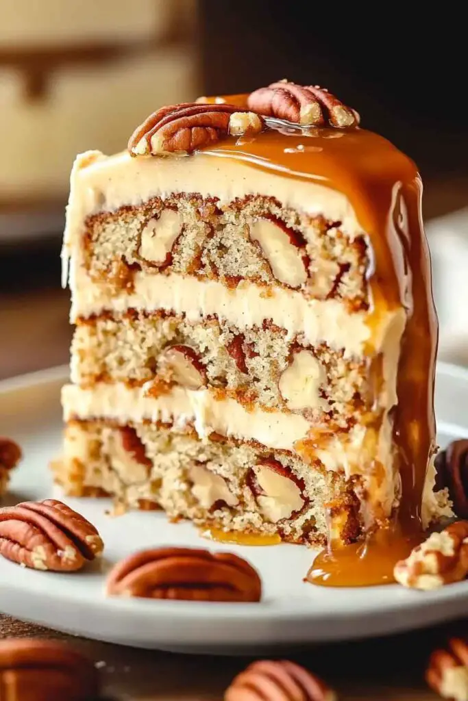 Banana Pecan Caramel Layer Cake 
