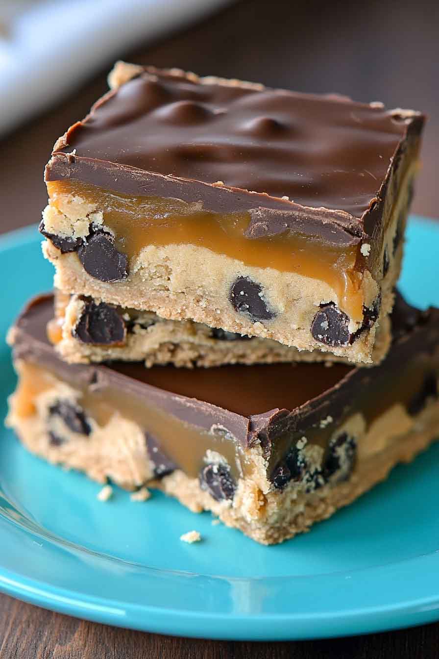 Chocolate Chip Cookie Dough Billionaire Bars
