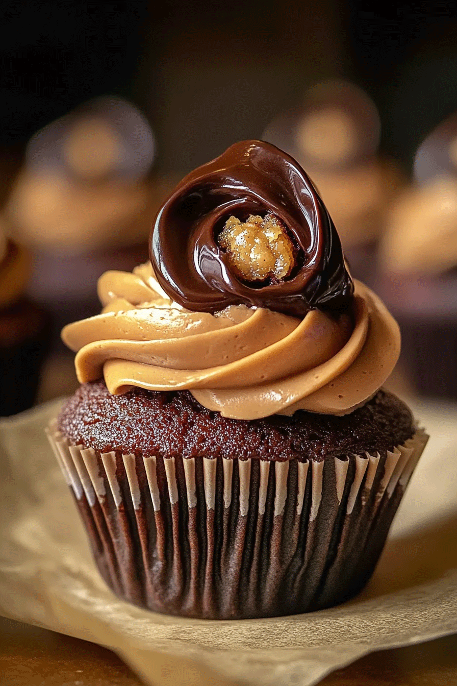 Chocolate Peanut Butter Volcano Cupcakes