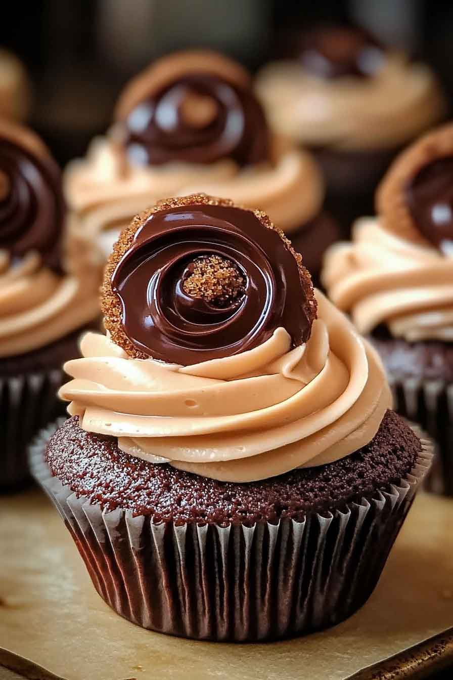 Chocolate Peanut Butter Volcano Cupcakes