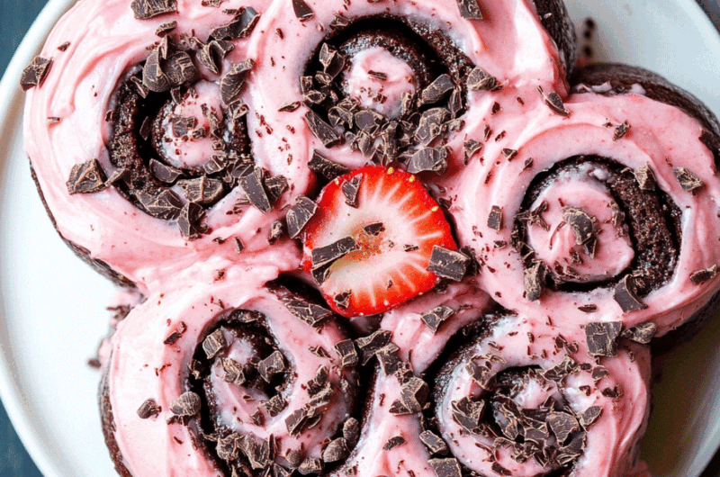 Chocolate Rolls with Strawberry Cream Cheese Frosting