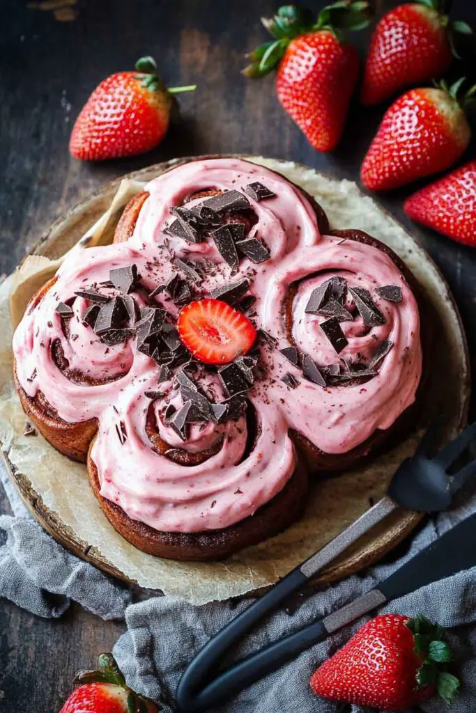 Chocolate Rolls with Strawberry Cream Cheese Frosting