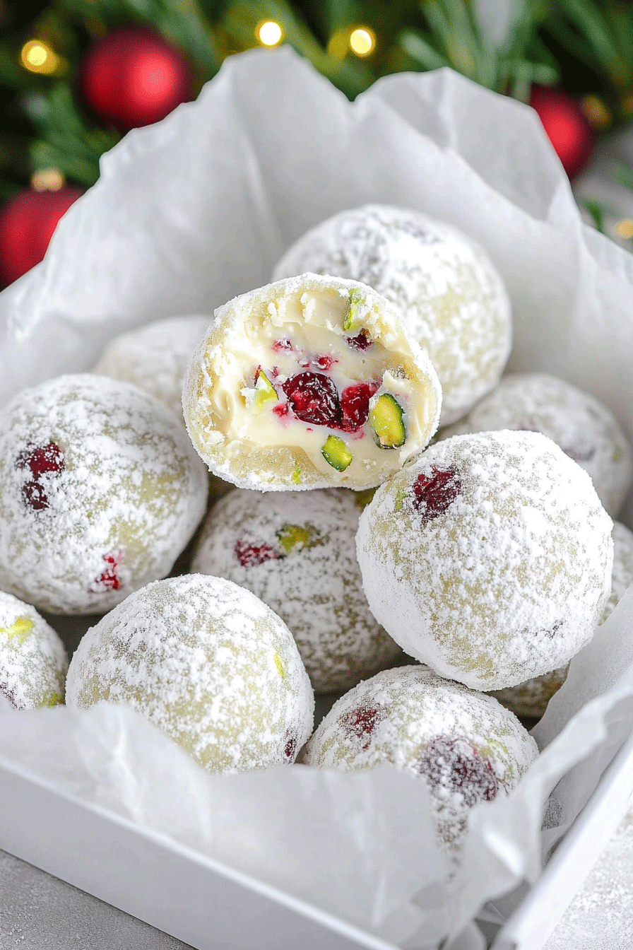 Cranberry Pistachio White Chocolate Truffles