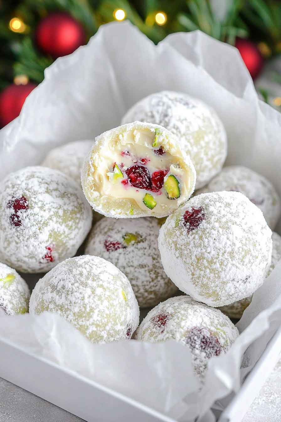 Cranberry Pistachio White Chocolate Truffles