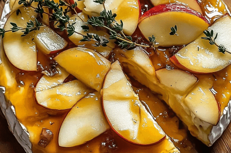 Golden Baked Brie with Caramelized Apples and Thyme