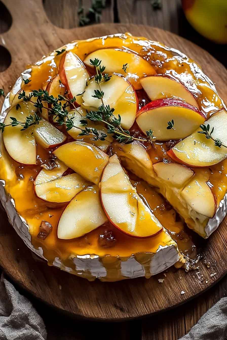 Golden Baked Brie with Caramelized Apples and Thyme