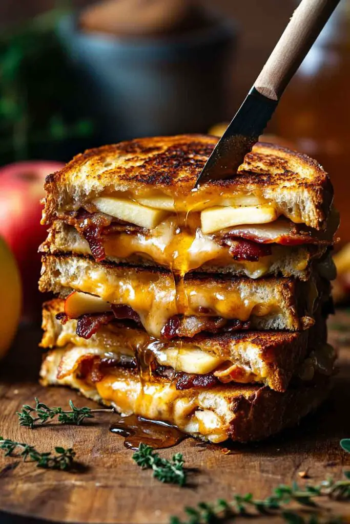 How to Make Hot Honey Apple Cheddar Bacon Grilled Cheese