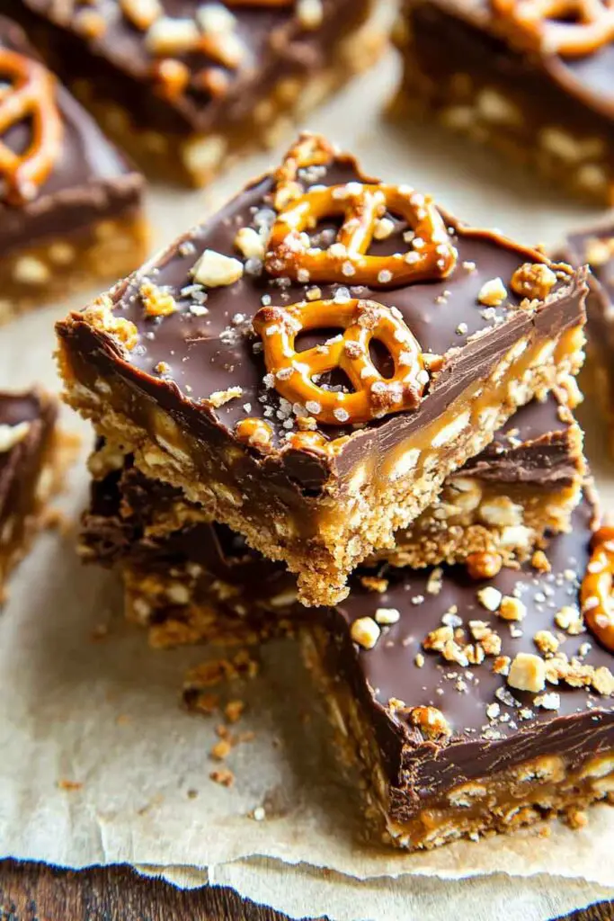 No Bake Caramel Pretzel Crack Bars