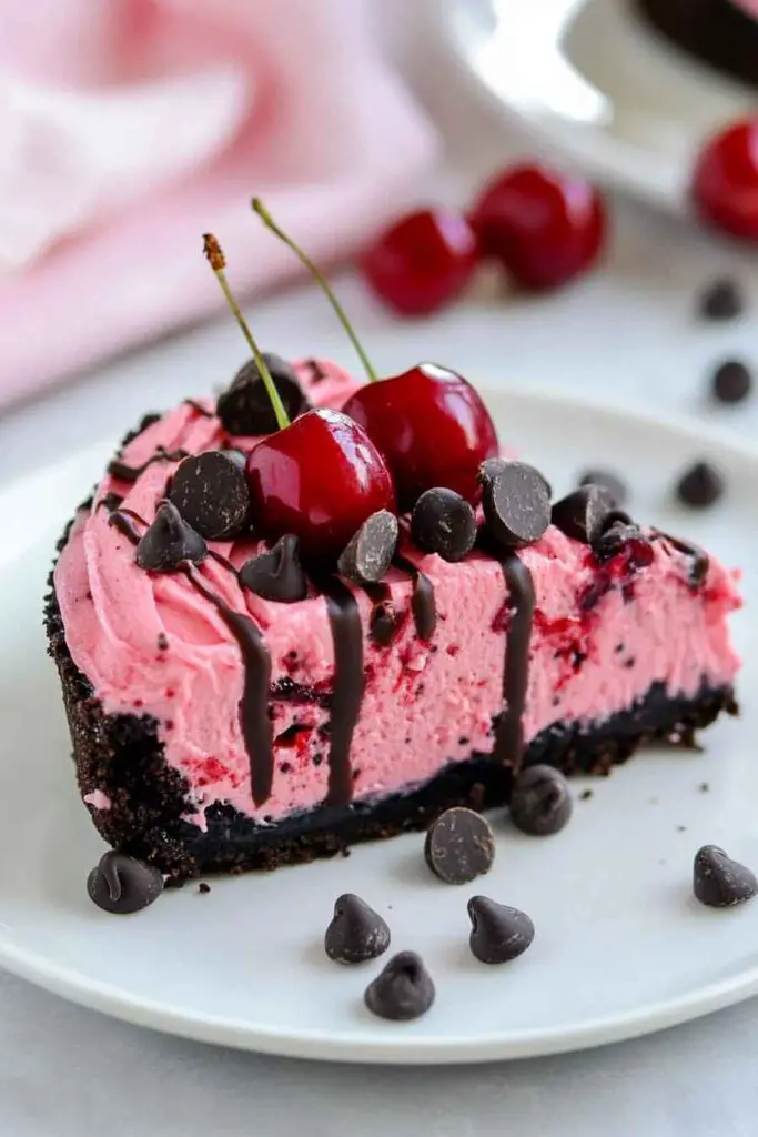 Oreo Cherry Chocolate Chip No Bake Cheesecake