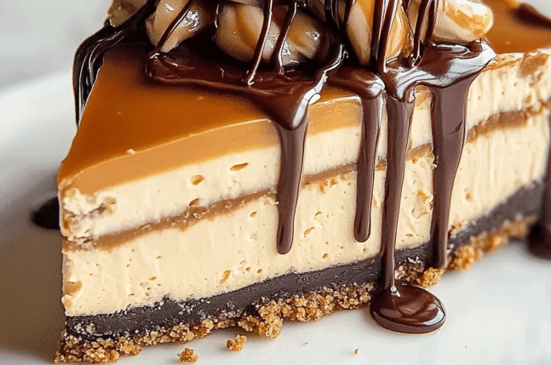 Peanut Butter Cheesecake with Caramel Drizzle