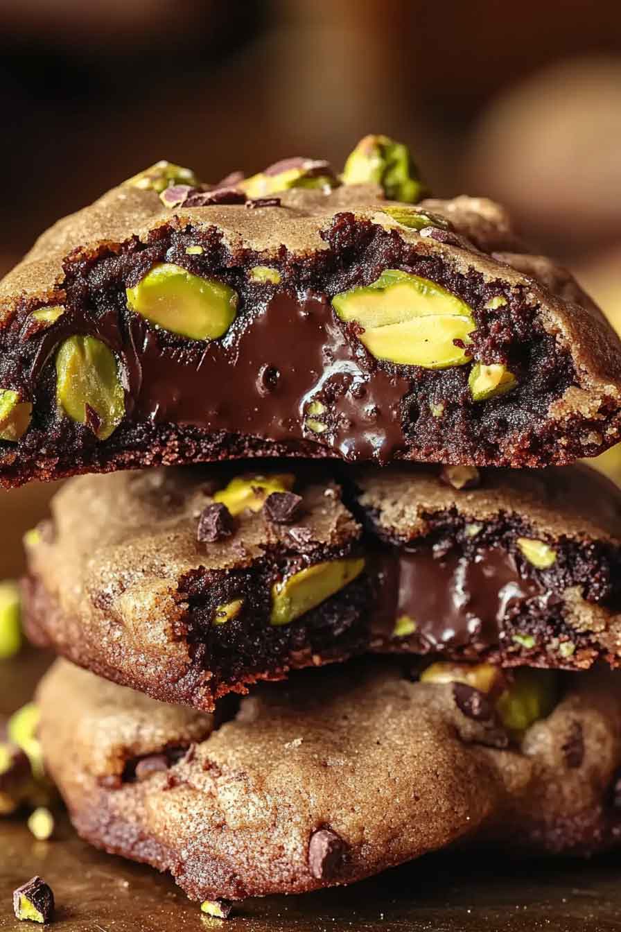 Pistachio Filled Chunky Chocolate Cookies
