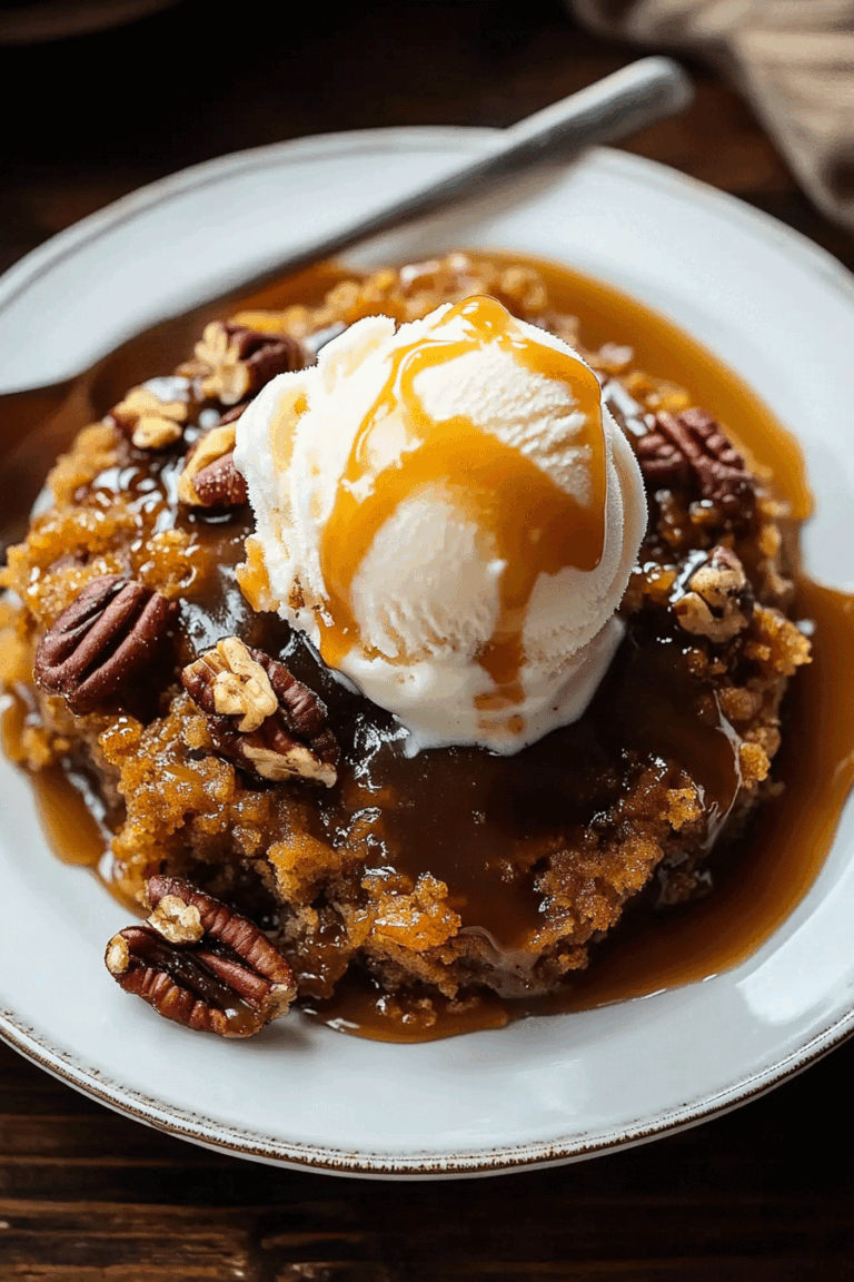 Pumpkin Cobbler with Caramel and Pecans