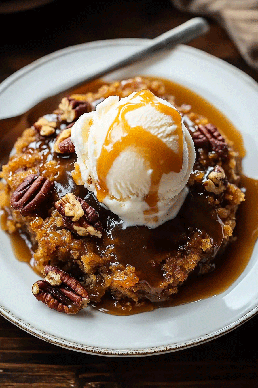 Pumpkin Cobbler with Caramel and Pecans