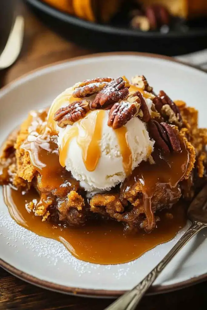 Pumpkin Cobbler with Caramel and Pecans
