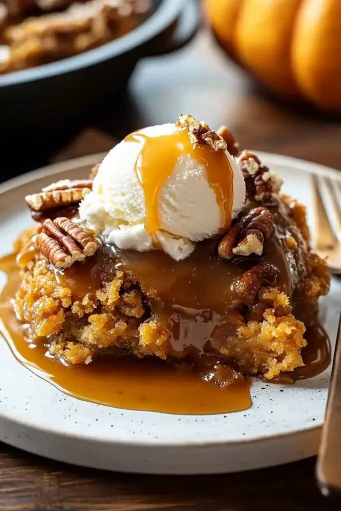 How to Make Pumpkin Cobbler with Caramel and Pecans