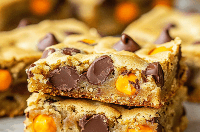 Reese's Pieces Chocolate Chip Cookie Bars