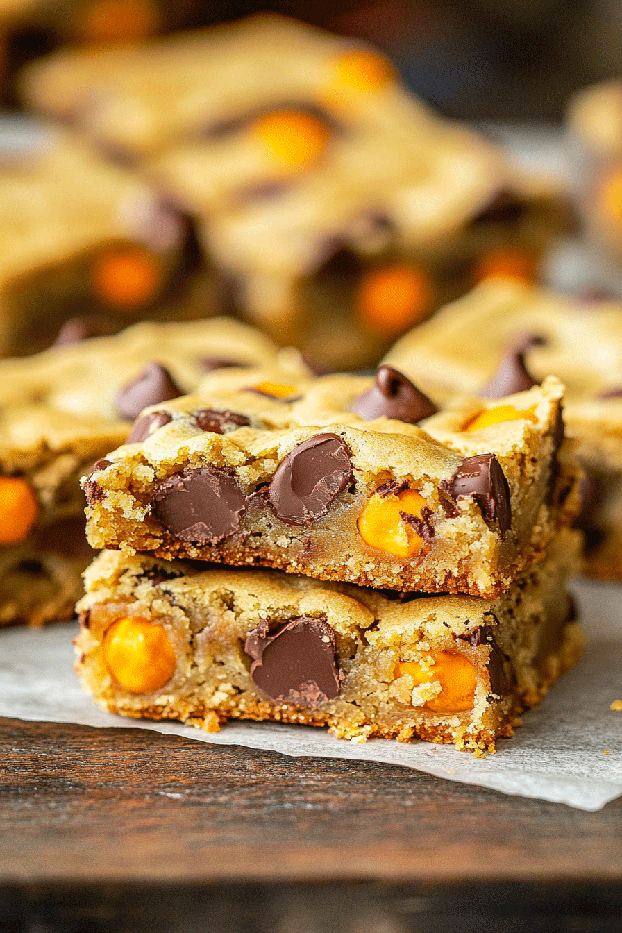 Reese's Pieces Chocolate Chip Cookie Bars