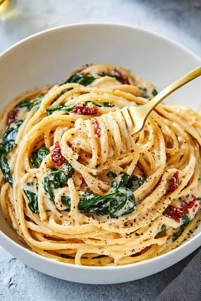 How to Make Spaghetti Spinach Sun Dried Tomato Cream Sauce