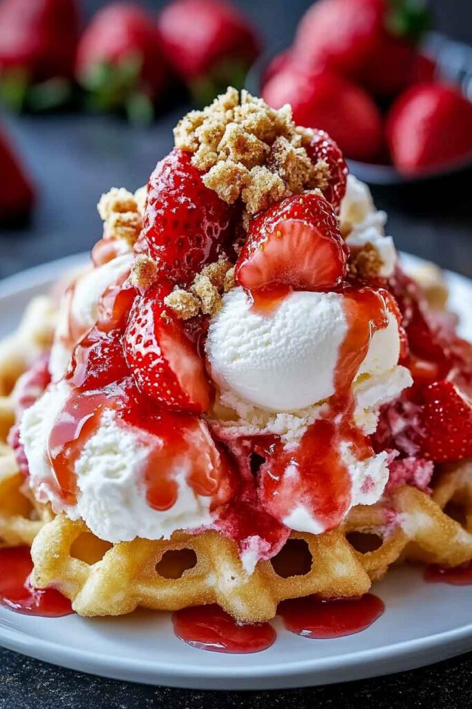 Strawberry Cheesecake Funnel Cake Sundae