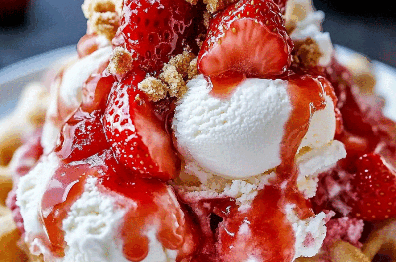 Strawberry Cheesecake Funnel Cake Sundae