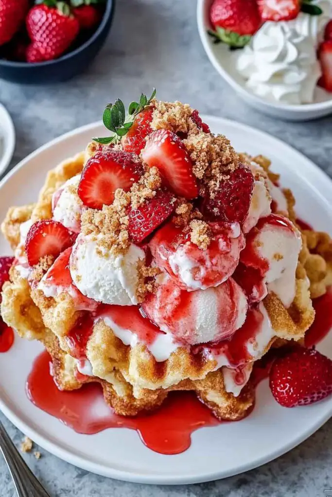 Strawberry Cheesecake Funnel Cake Sundae