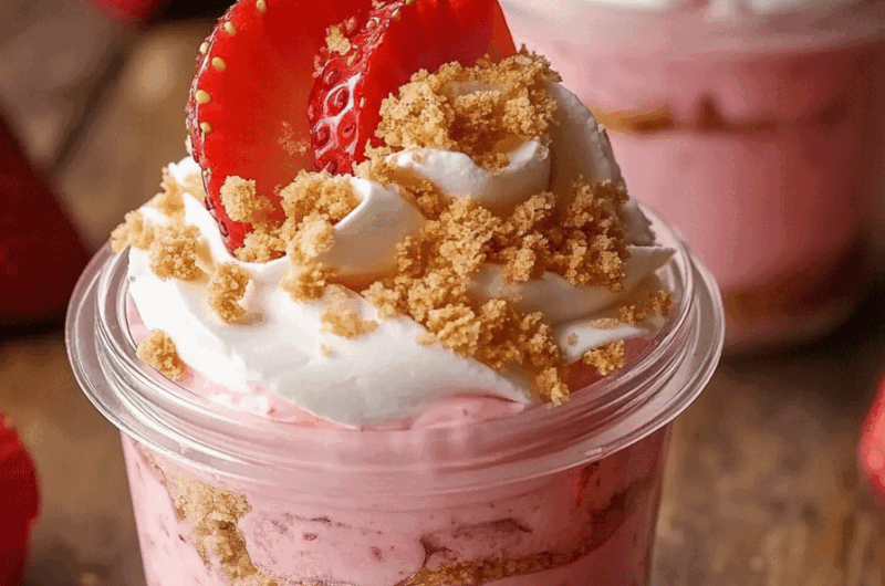 Strawberry Pink Pudding Cheesecake Cups