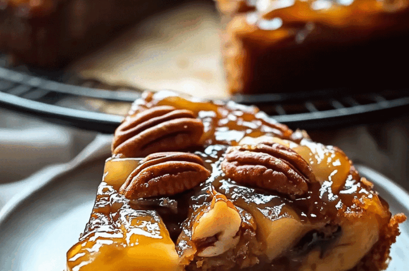 Upside Down Caramel Pecan Banana Cake