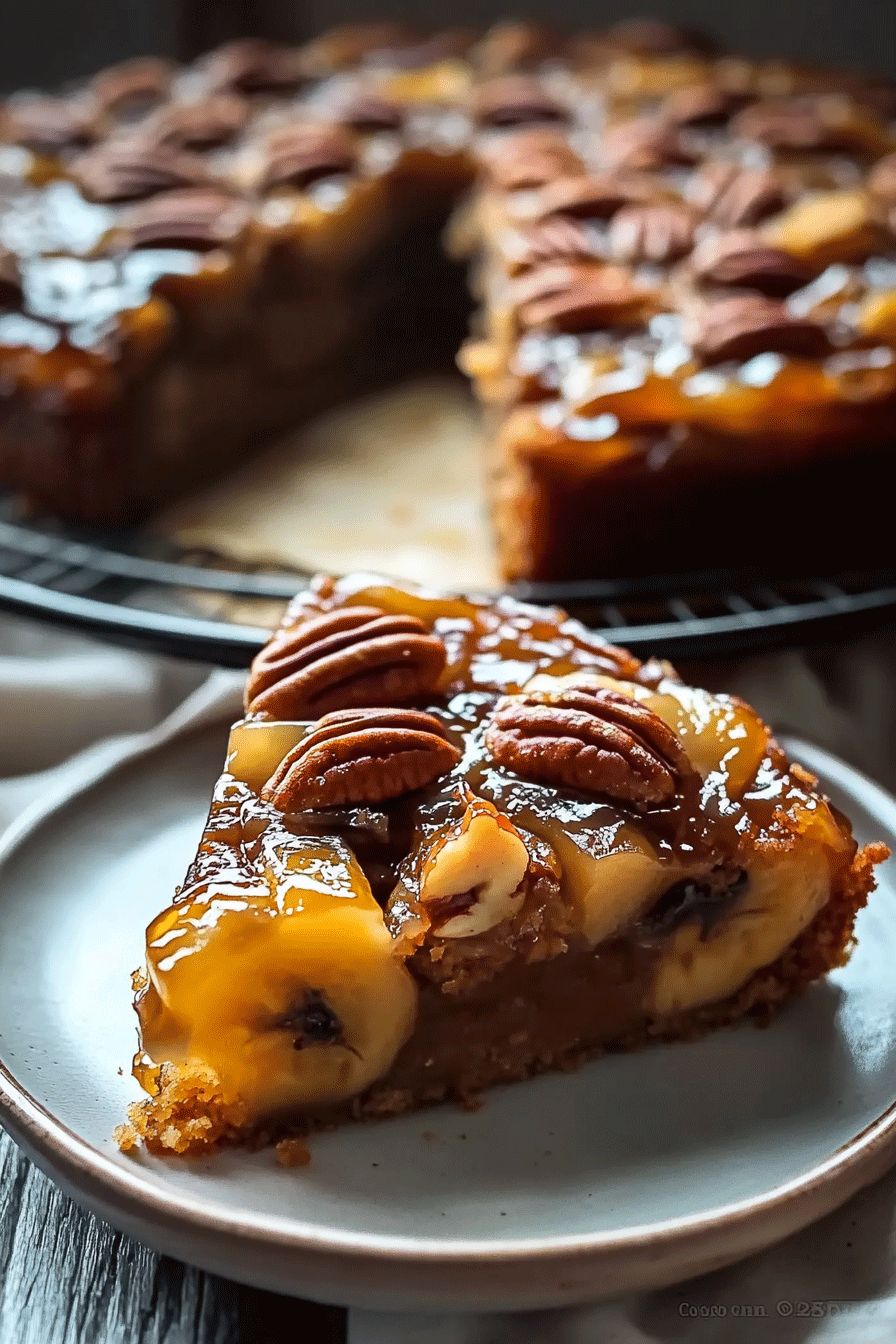 Upside Down Caramel Pecan Banana Cake