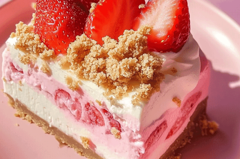 very Strawberry Crunch Cheesecake Slice
