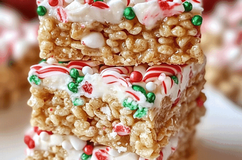 Christmas Peanut Butter Rice Cereal Squares