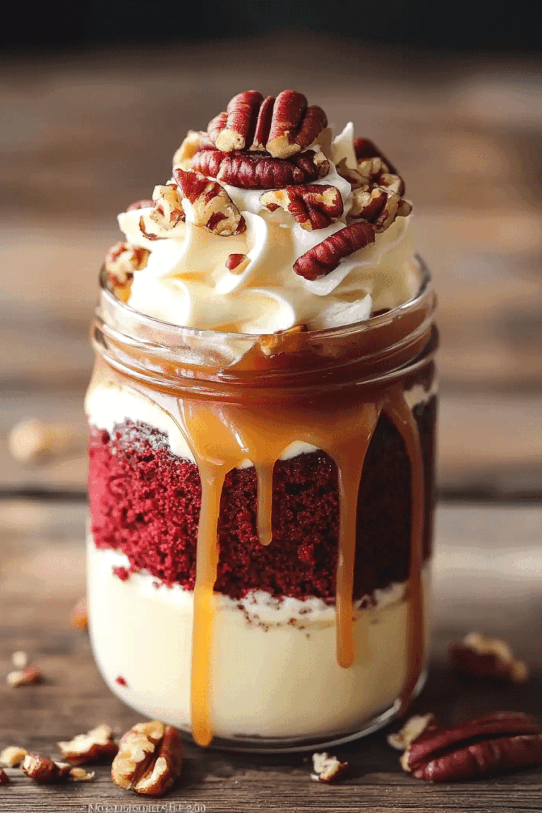 mini Red Velvet Caramel Pecan Cake Jars