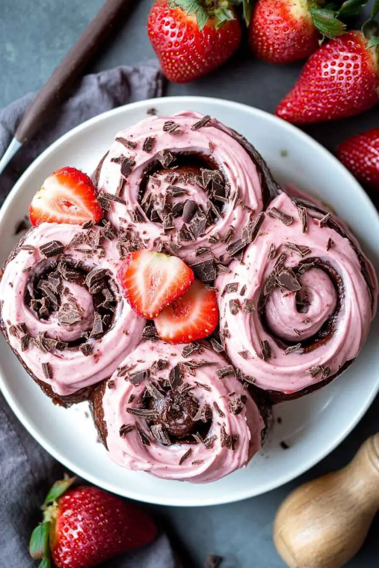 Chocolate Rolls with Strawberry Cream Cheese Frosting