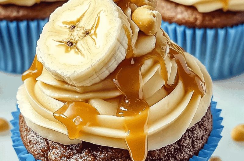 Banana Caramel Peanut Butter Cupcakes