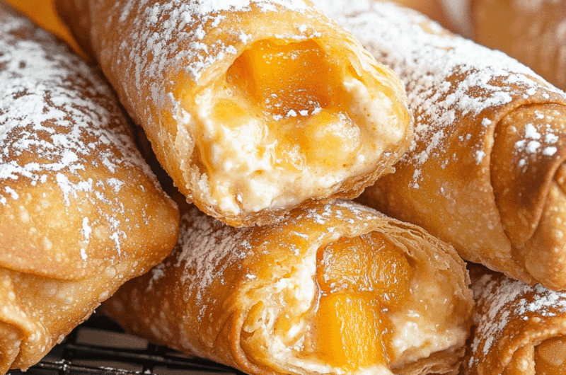 Peach Cobbler Cheesecake Egg Rolls