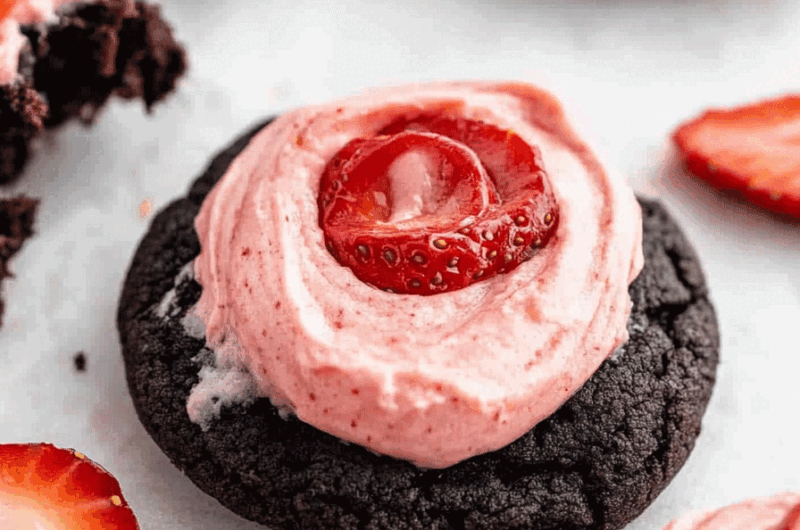 Crumbl Chocolate Strawberry Cheesecake Cookies
