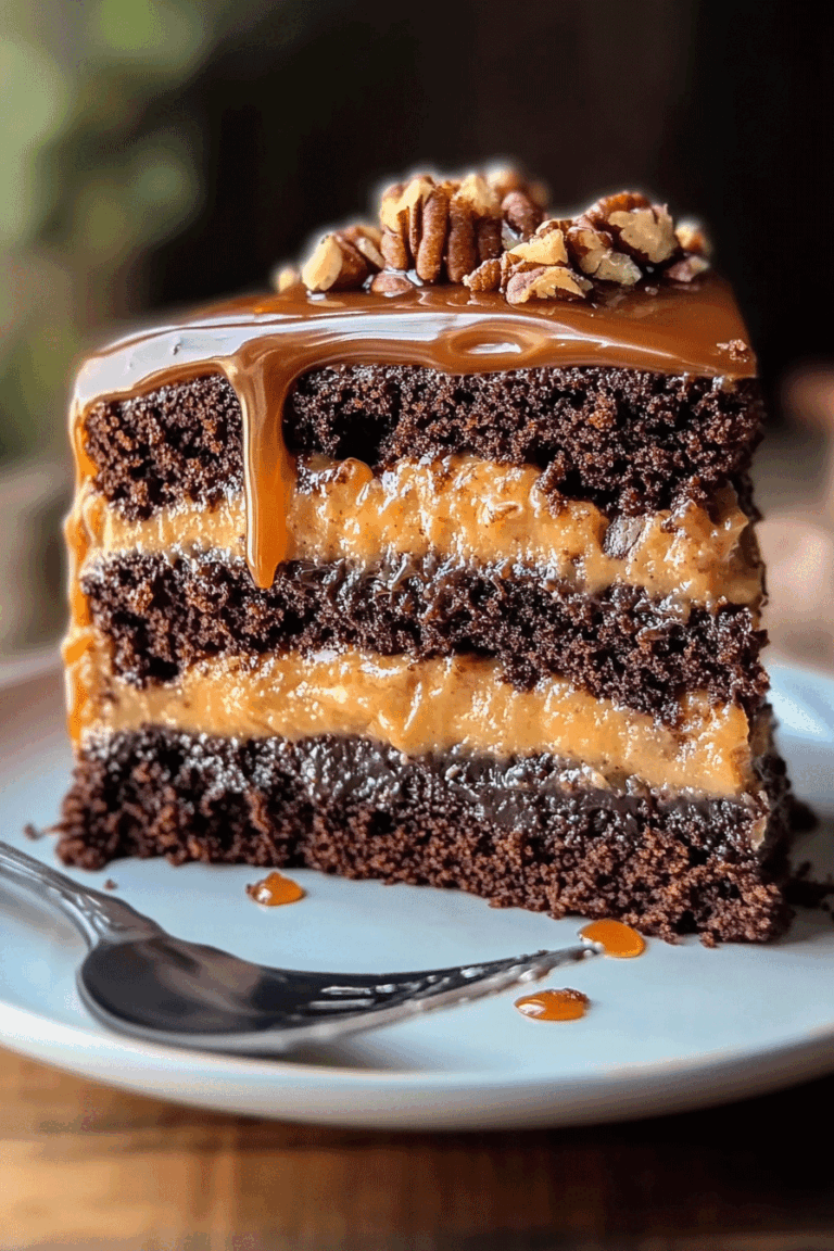 German Chocolate Cake Caramel Drizzle