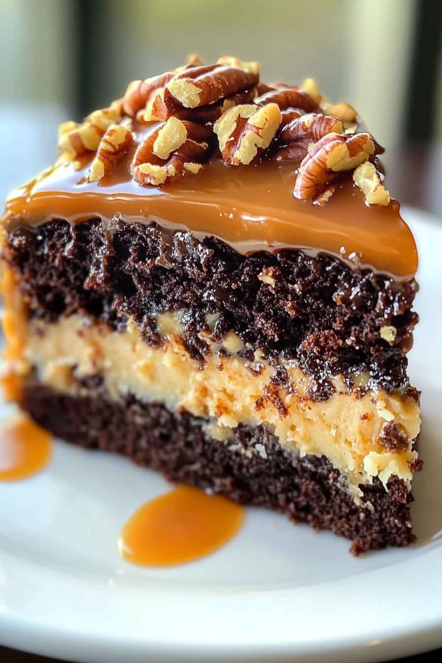 German Chocolate Cake Caramel Drizzle