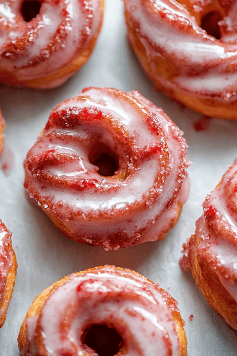 Strawberry Glazed French Crullers