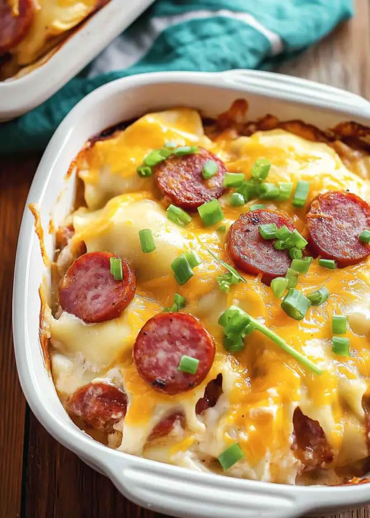 Crockpot Pierogi Casserole with Kielbasa