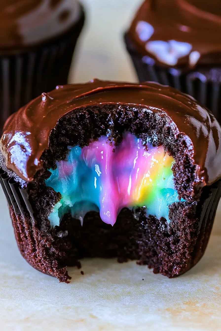 Magical Chocolate Rainbow Cupcakes
