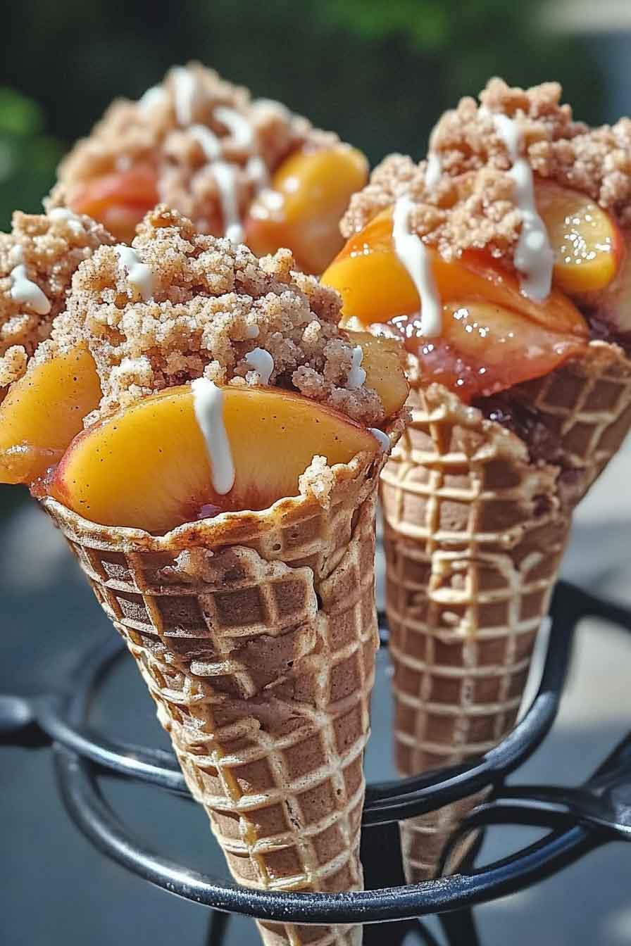 Peach Cobbler Stuffed Cones