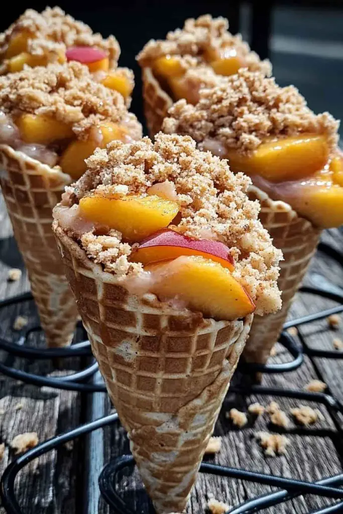 Peach Cobbler Stuffed Cones