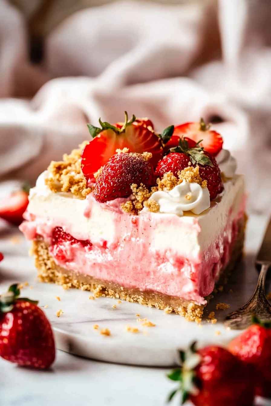 Strawberry Crunch Cheesecake Slice