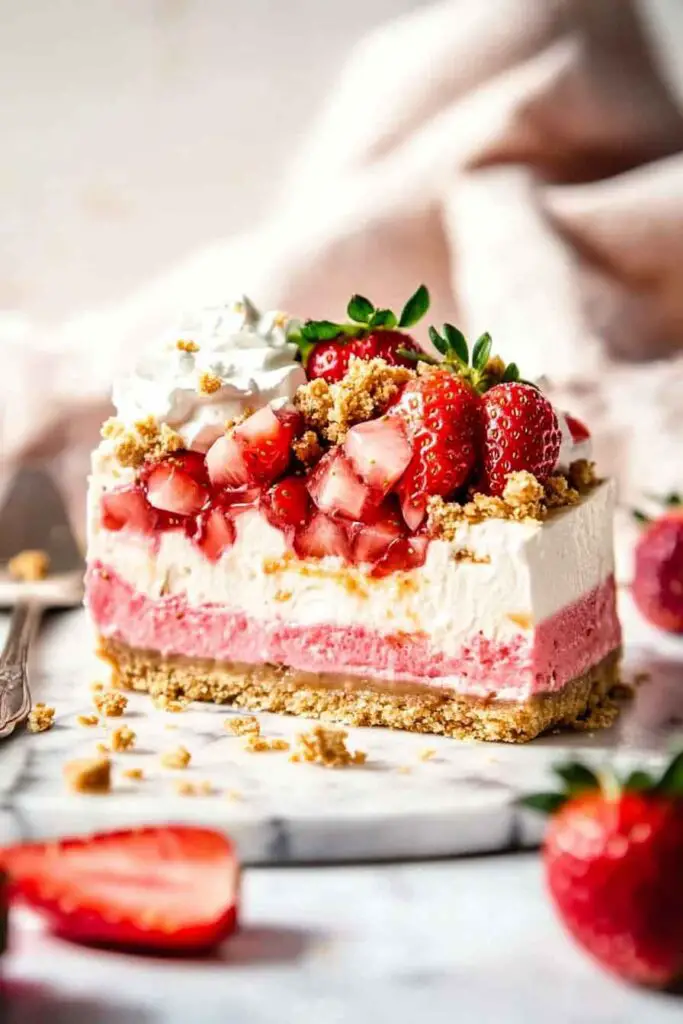 How to Serve Strawberry Crunch Cheesecake Slice