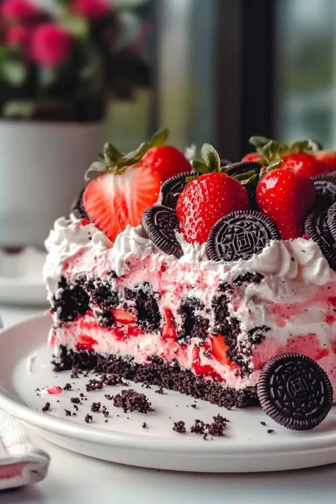 Strawberry Cake with Oreo Crumble and Cookies N Cream Icing